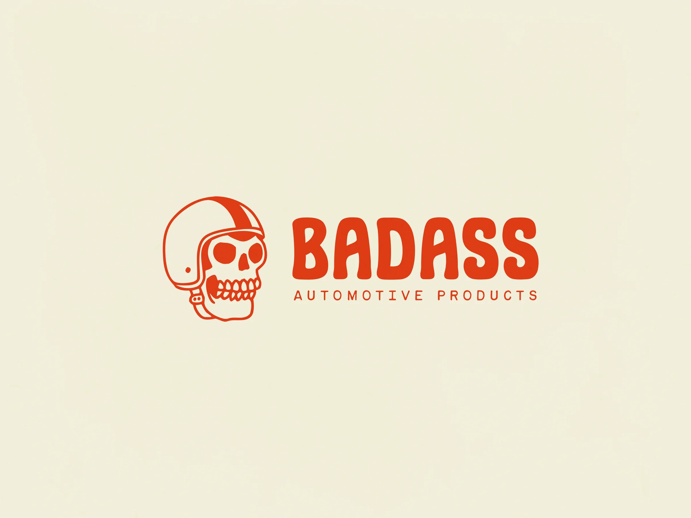 Horizontal BADASS logo locked up on a Bone-cream background.