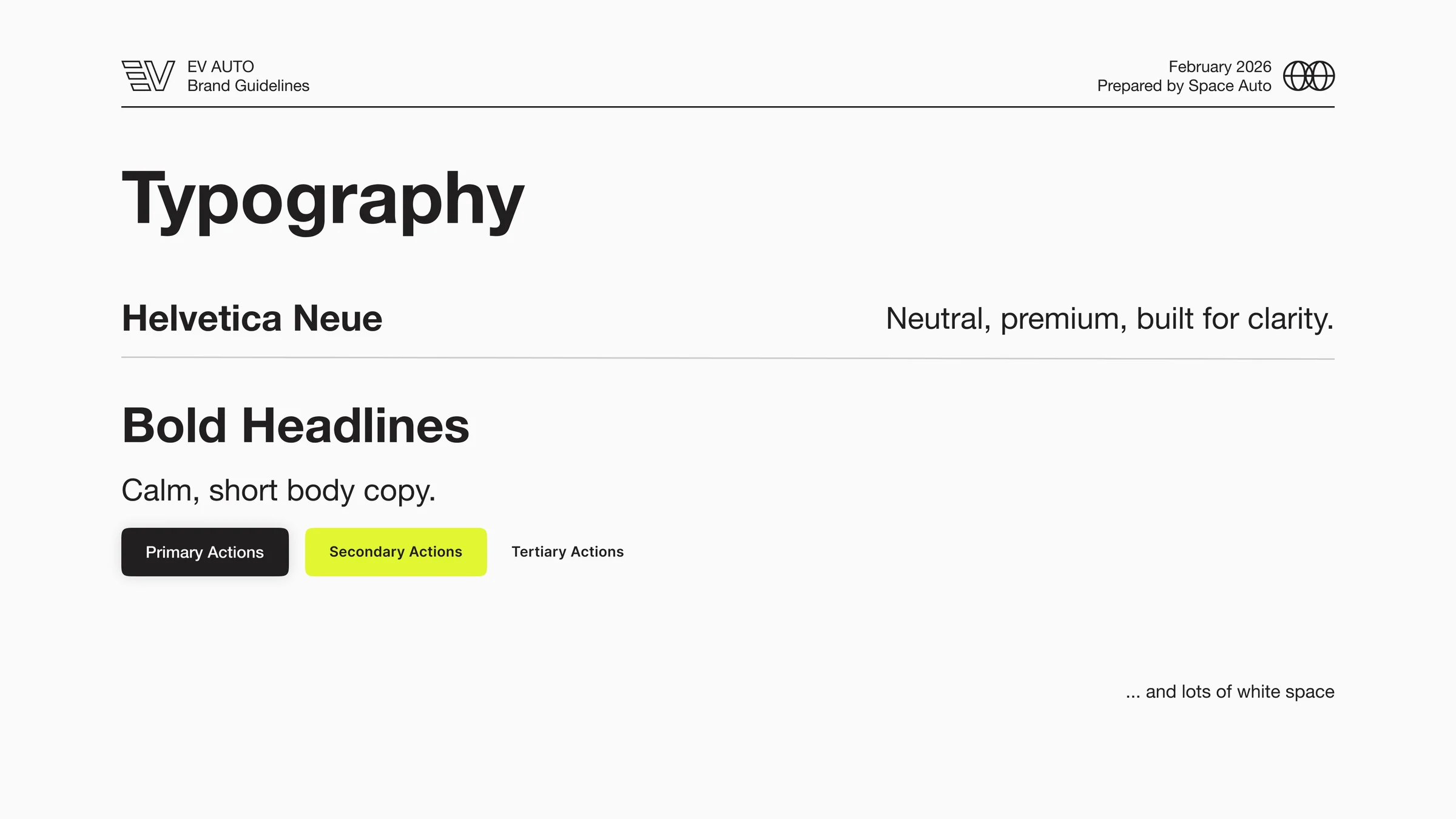 A brand-guide typography page anchored on Helvetica Neue with the slug Neutral, premium, built for clarity.